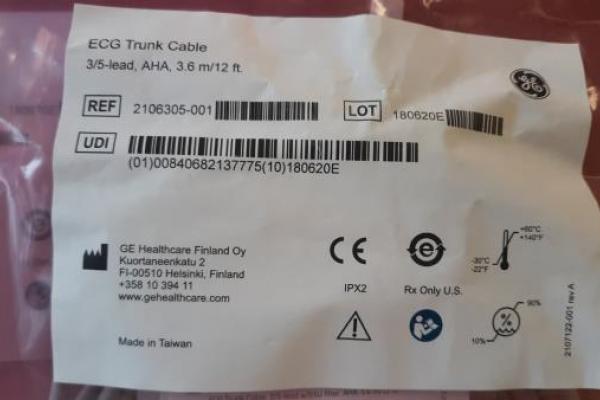 2106305-001 ECG Trunk Cable with 3/5-Lead Connector AHA, 3.6 m/12 ft.